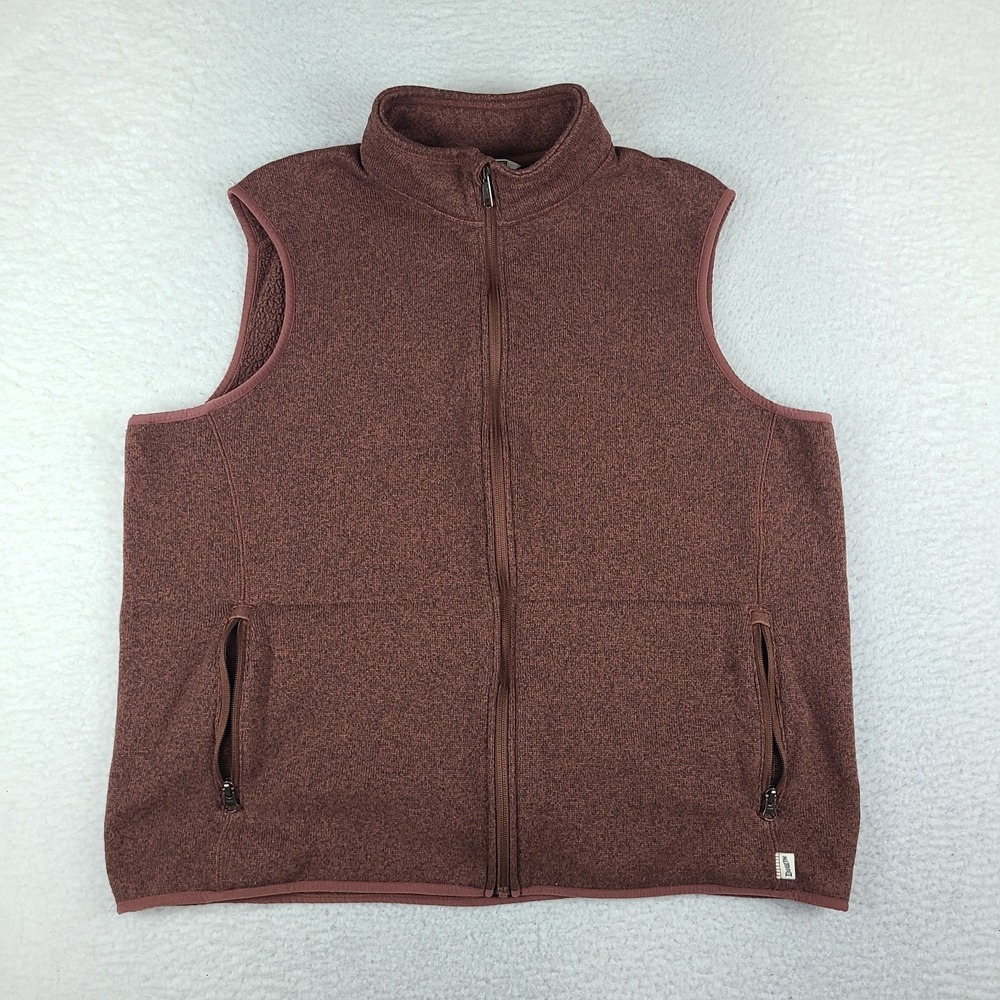 Duluth Trading Sweater Vest Mens XL Brown Relaxed Fit Full Zip Zipper Pocket
